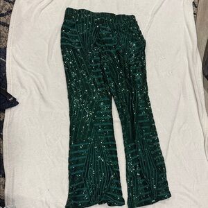Green Sequin Patterned Pants